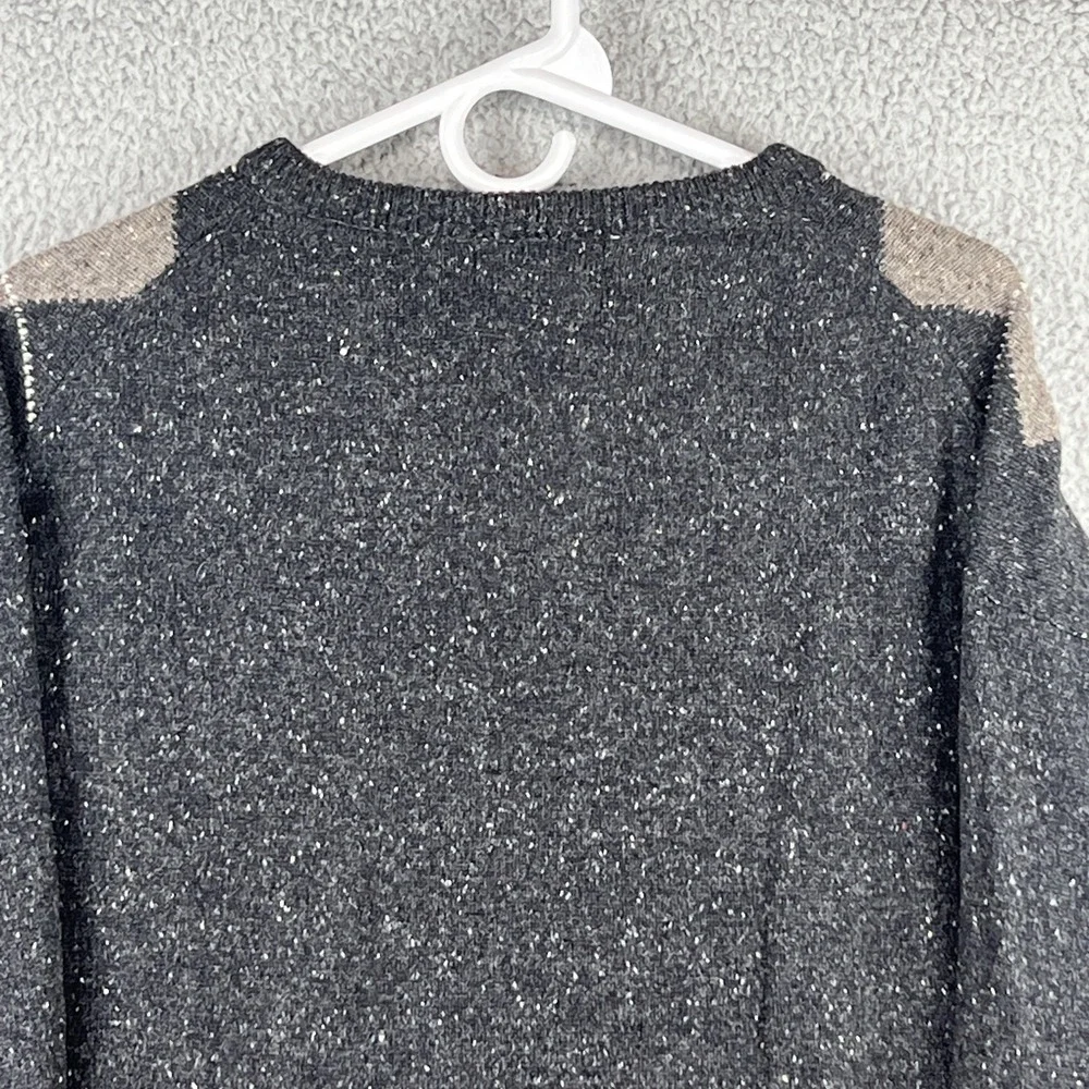 VTG LL Bean Sweater Mens L‎ 100% Lambswool Knit Scotland Grey White Fleck Argyle